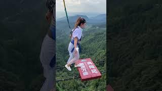 Bungee Jumping With Rope In Beautiful Place,The Heartbroken Girl Is Really Brave#travel #bungee