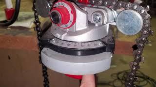 how to sharpen chainsaw chains with the Oregon 620-120 Hydraulic Assisted Bench Grinder