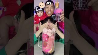 Left OR Right Emoji Pink Food Challenge ASMRbubble tea boba #asmr #funny #mukbang
