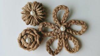 Beautiful Flower making Idea with  Jute: 3 Designs/ Super Easy Jute Flower making Tutorial