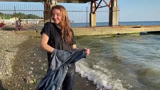 in a denim suit at sea #wetlook #swimclothes