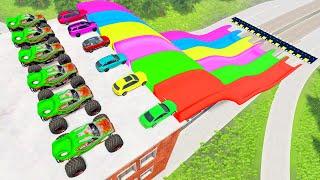 HT Gameplay # 27 | Big & Small Cars & Trucks vs Numerous Speed Bumps vs Side Colors High Jumps