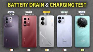 Vivo T4x vs infinix Note 50s vs Realme P3 vs OPPO K13 vs Vivo T4 Battery Drain and Charging Test
