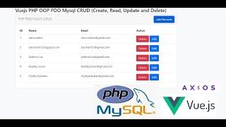 Vuejs PHP OOP PDO Mysql CRUD (Create, Read, Update and Delete)