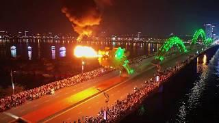 Dragon Bridge Fire Show Danang Vietnam Drone 4k