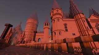 Morning Sunrise Over Minecraft Hogwarts After Long Night Rain