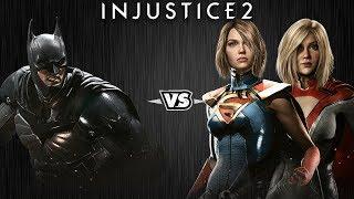 Injustice 2 - Бэтмен против Супергёрл и Пауэргёрл - Intros & Clashes (rus)