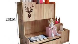 Wooden Desk Organizer Multi-Functional DIY Pen Holder Box Desktop Stationary Easy Assembly Home Offi