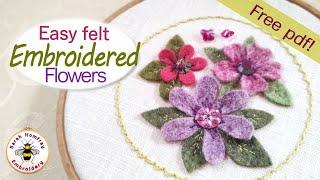 FREE pdf! Easy 3D embroidered felt flower tutorial for beginners