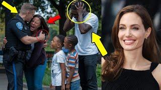 Racist cop harasses Black family, freezes in shock as Angelina Jolie steps in to defend them.