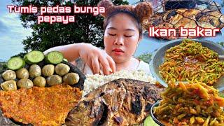 NYARI DAUN SEDURUK, BAKAR IKAN, DAN MASAK TUMIS PEDAS BUNGA PEPAYA LANGSUNG MUKBANG..