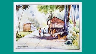 How to Paint Landscape ||Landscape Drawing with Watercolour for Beginners ||Jamil art