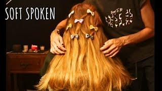 Hair play and brush with bright clips - soft spoken ASMR