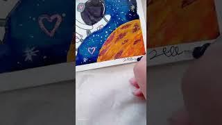 The Astronaut and the Galaxy Tutorial on DESC #shorts #youtubeshorts #galaxy #painting #gouache