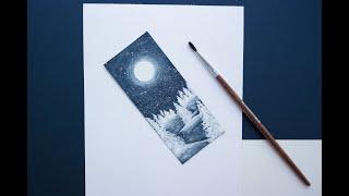 Watercolor painting of spruce forest on bookmark easy and step by step Watercolor Tutorial