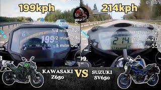 2022 Kawasaki Z650 vs Suzuki SV650 | Top Speed | Acceleration | All Stock