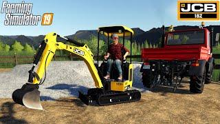 Farming Simulator 19 - SMALL JCB 18Z Excavator Loads Blast Furnace Slag Into A Unimog