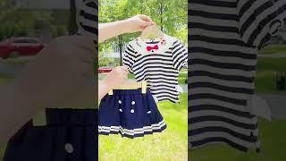 Little girl lapel t-shirt and short skirt or shorts set