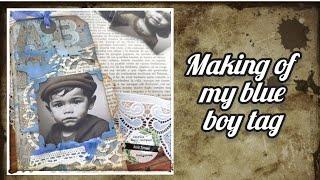 Blue boy mixed media tag with gudrunshappyjournals.de vintage children photo's