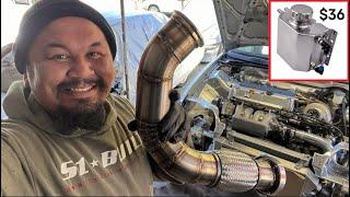 BUDGET AWD BUILD PT17: Modifying a $36 Coolant Reservoir + Turbo Down Pipe Fab