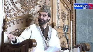 Mirwaiz Umar Farooq delivering his special Friday speech at Srinagar's Jamia Masjid today.