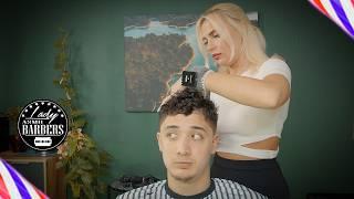 ASMR Hair Cutting by Barber Lady Kate for Real Male Client