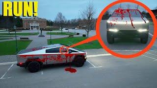 If you see this Tesla CyberTruck with BLOOD all over it, Drive away fast! (It's a Trap)