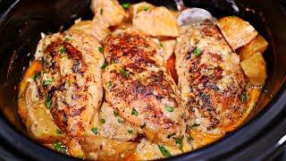 Easy Slow Cooker Creamy Garlic Butter Chicken and Potatoes Recipe