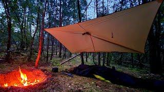 Solo Poncho Stealth Camping ASMR | Caveman Knife