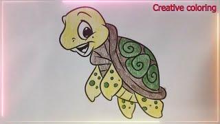 Color the picture of a turtle with green spots on its legs