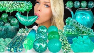 ASMR TEAL GALAXY FOOD MUKBANG, HONEYCOMB, PIPETTE SQUEEZE DRINK, JELLY SYRINGE, SPRINKLES 먹방