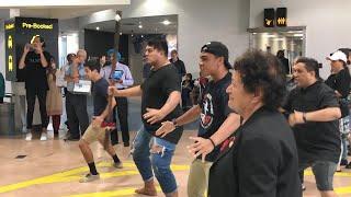 Alex Aiono gets a warm welcome at Auckland airport