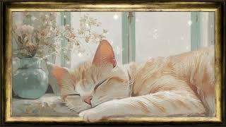 WATER Sounds, Purring & Calming Music for Cats Sleep & Anxiety Relief with Cozy Oil Painting