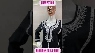 Tesla Top Designer Suit: Exquisite Embroidery & Lace Magic! #teslakurta