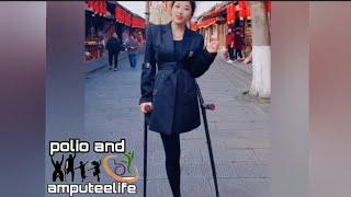 The beautiful woman has an amputated leg and walks with crutches #Amputation #crutches #challenge