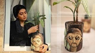 How to make a flower vase with Tomato can 🪴 #leon  #papermache