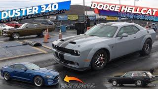 Hellcat vs Mustang 5 0 & Duster 340 Drag Race @ Island dragway