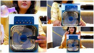 Portable Fan Mini Air Cooler Fan Review | Small Fan With Mist Spray RGB Light & USB