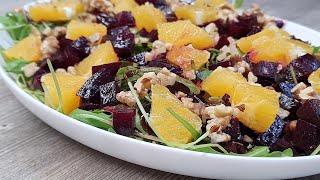 Unrealistically Delicious Beetroot Salad with Orange and Arugula. Easy, Healthy Salad.