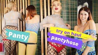 Pantyhose try on haul 2 girls tights and nylon feet! Transparent lingerie haul and g string try on