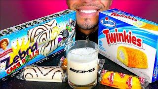 ASMR LITTLE DEBBIE ZEBRA CAKE ROLLS HOSTESS TWINKIES MUKBAN EATING CANDY SOUNDS