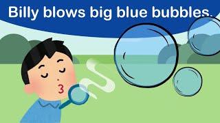 Tongue Twister | Billy blows big blue bubbles. | b sound | #phonics  | English for kids