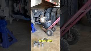 Semi truck tire shop professional mechanic. #trucking #trucker #truckrepair #truckinglife