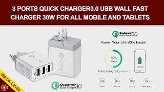 3 Ports Quick Charger 3.0 USB Wall Fast Charger (30W) For All Mobile and Tablets (Unboxing & Review)