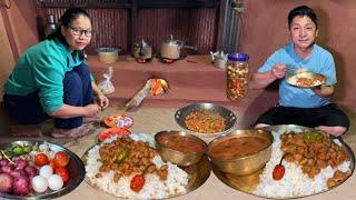 Village Cooking Beans Dal Recipe & Soyabeans Chutney With Rice in Nepali Kitchen||Darjeeling Village