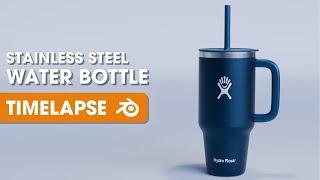 Stainless Steel Water Bottle in Blender | Product CGI Timelapse