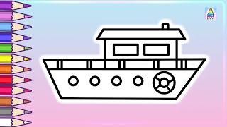 Как нарисовать ПАРОХОД | How to draw a Steamer | Раскраска для детей Пароход | Coloring Kids