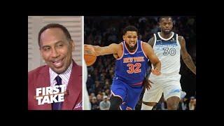 FIRST TAKE | Stephen A. GOES CRAZY KAT shines with 32 Pts, 20 Reb help Knicks DESTROY T-Wolves