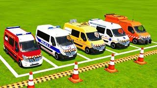 TRANSPORTING ALL COLOR AMBULANCE EMERGENCY VEHICLES WITH XMAS MAN TRUCKS ! Farming Simulator 22