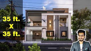 35X35 Feet House Design 3D | 135 Gaj | 1225 sqft | 35*35 house design | 10.5X10.5 Meter || DV Studio